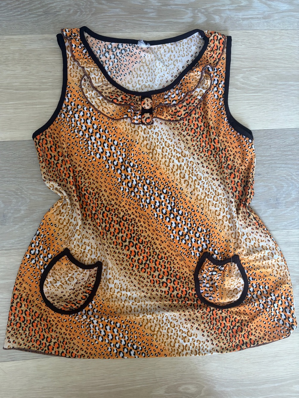 Y2K Leopard Animal Print Ruffle Pocket Sleeveless Top Medium